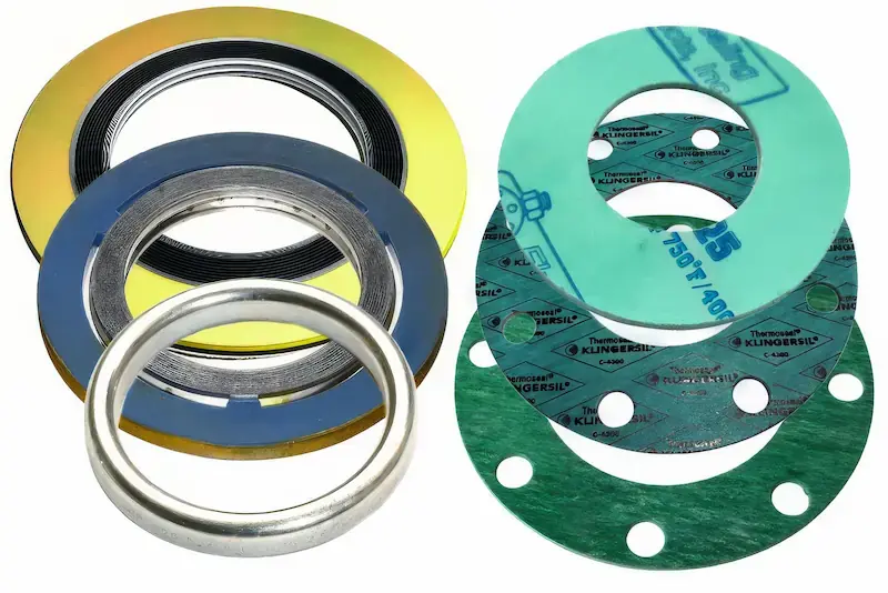 Various industrial gaskets, including spiral wound, ring joint, and non-metallic gaskets, designed for high-performance sealing in oilfield and industrial applications.